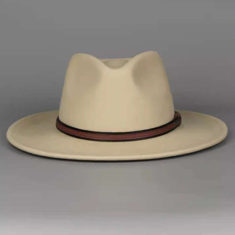 Australian Wool Cowboy Hat with Wide Brim(9cm) , Camel Color Cowgirl Hat Western Hats for Women Men Felt Outback Panama Rancher