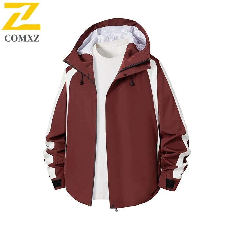 

COMXZ Luxury Men Jacket Splicing Hooded Outdoor Adventure Windproof Comfortable Coat Hiking Wear Resistant Autumn Windbreaker