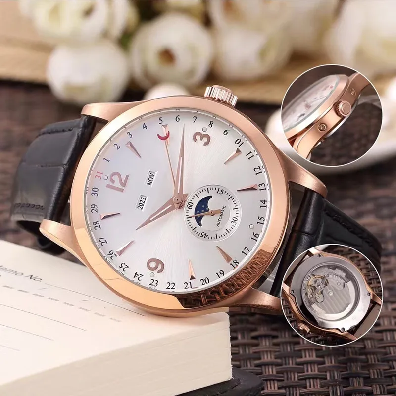 42 مللي متر الطلب الكبير الرجال العلامة التجارية الفاخرة القمر المرحلة عرض سلسلة رئيسية التلقائي الجلود التقويم أعلى جودة ساعة ياقوت AAA #2