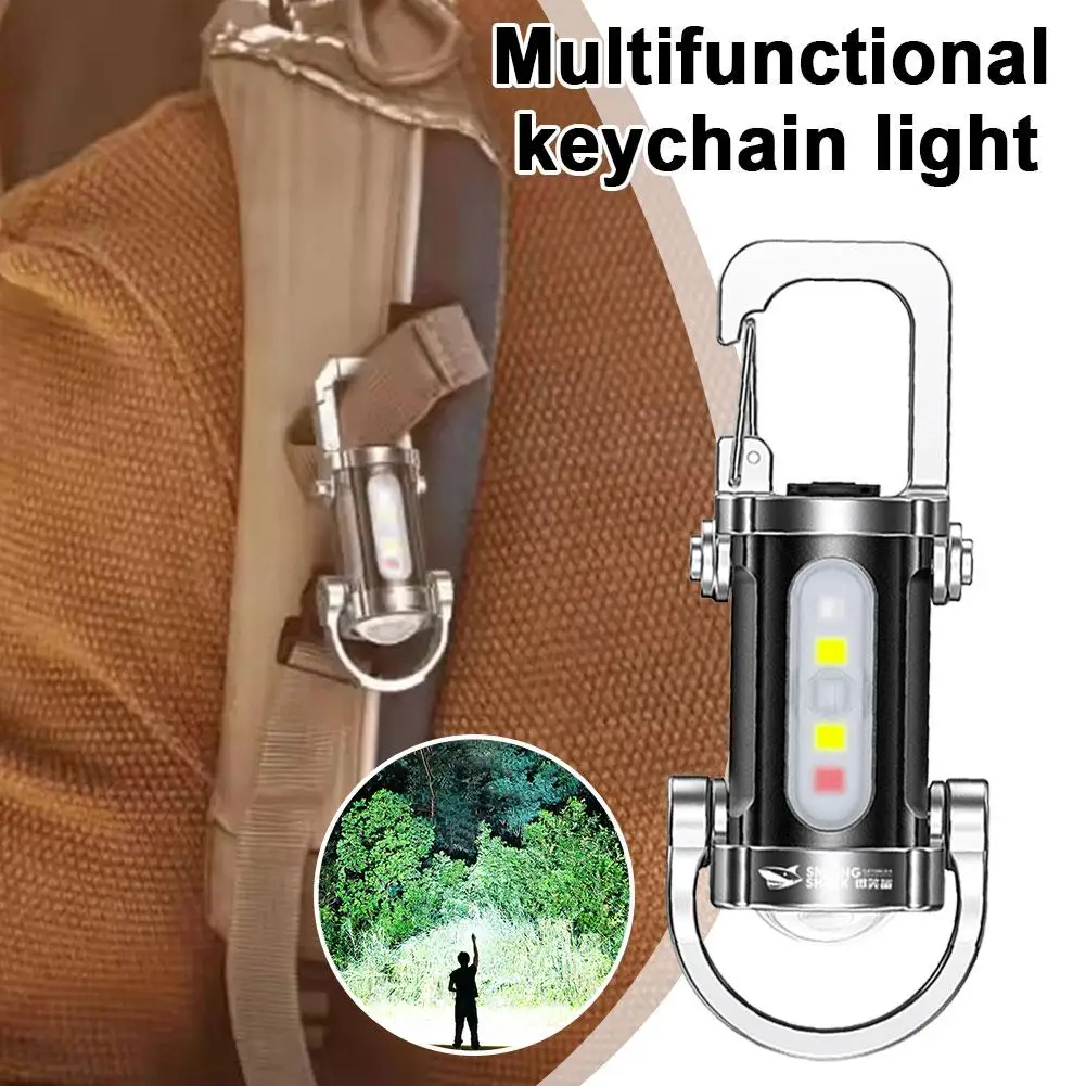 Rechargeable Keychain Flashlights Multifunction COB Work Light Waterproof Emergency Keychain Light for Walking Searching Hiking