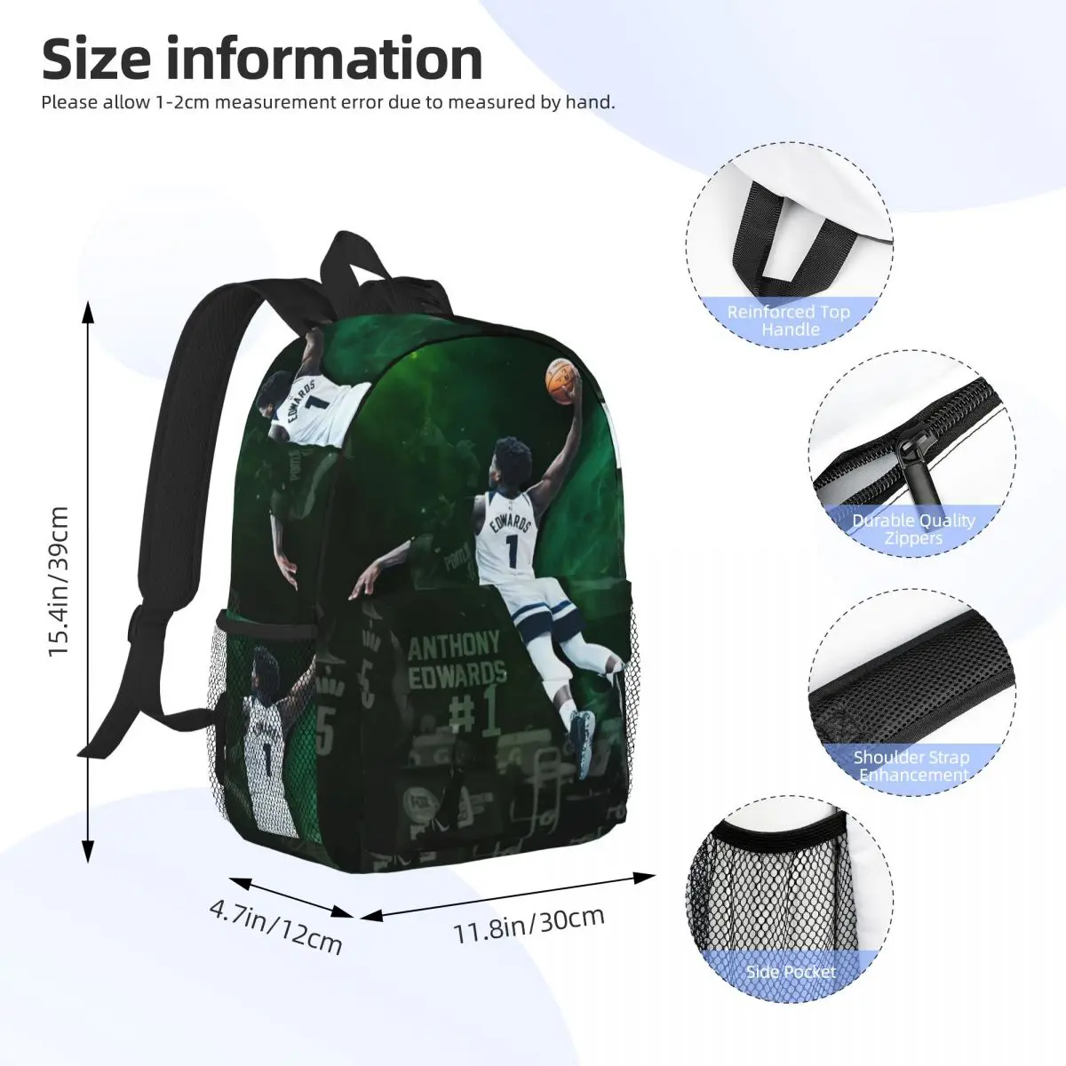 Anthony Edwards Wallpaper For Timberwolves Fans Backpack Student BookBag School Bag Computer Shoulder Bags for Boys Girls