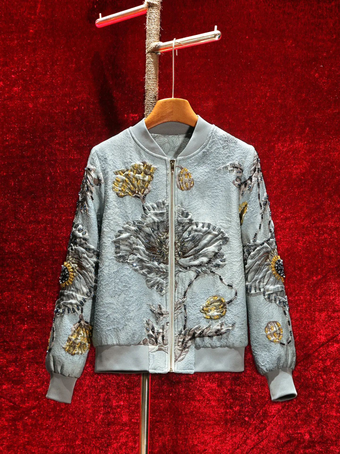 ZAMOR HIGH END Embossed Jacquard High-End Heavy Beading Petite Casual Autumn Stand Collar Jacket Coat Women 2026 New Elegant