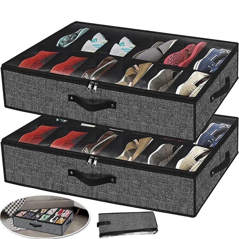 Organisateur de rangement de chaussures sous le lit, adapté aux baskets de 12 paires, rangement de baskets en tissu Ultra épais à Structure robuste, boîtes à chaussures pliables