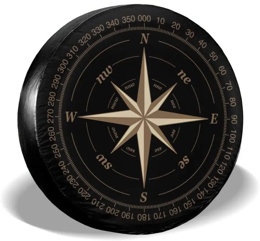 

Compass Rose Black Spare Tire Cover Waterproof Dust-Proof UV Sun Wheel Tire Cover Fit for Trailer, RV, SUV and Many Vehicle