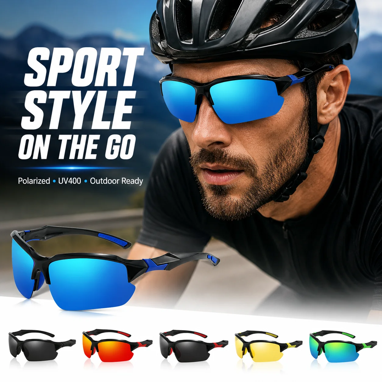 Fashion Polarized UV400 Sports Sunglasses Men Cool Outdoor Eyewear Cycling Running Hiking Fishing Travel Activities Glasses 8827