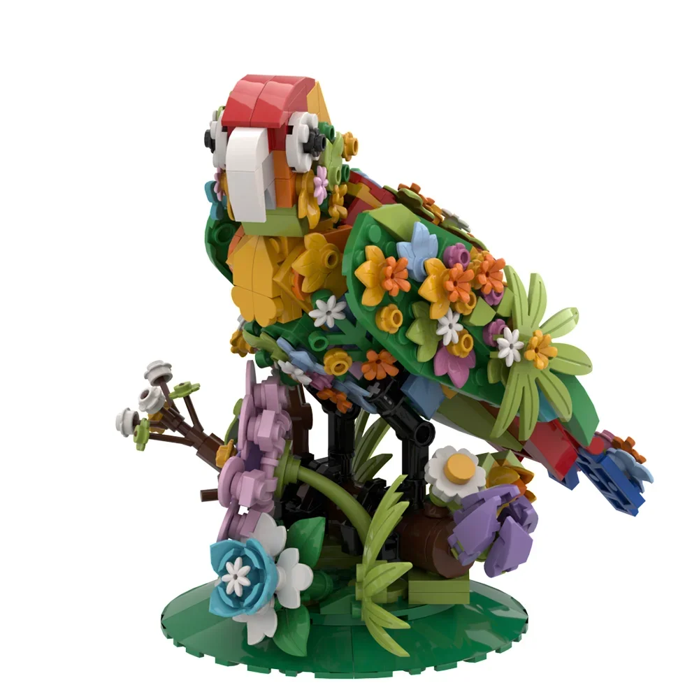 Gobricks MOC loro flores bloques de construcción modelo flores pájaro decoraciones para el hogar Kits creativos ladrillos montar juguete regalos para niños