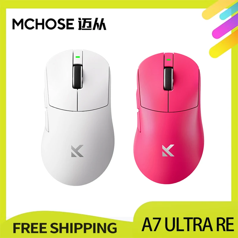 Mouse da gioco Mchose A7 Ultra RE Paw3950 Mouse wireless ergonomico tri modalità 500mAh leggero 42000 Dpi 8000 Hz per accessorio per PC