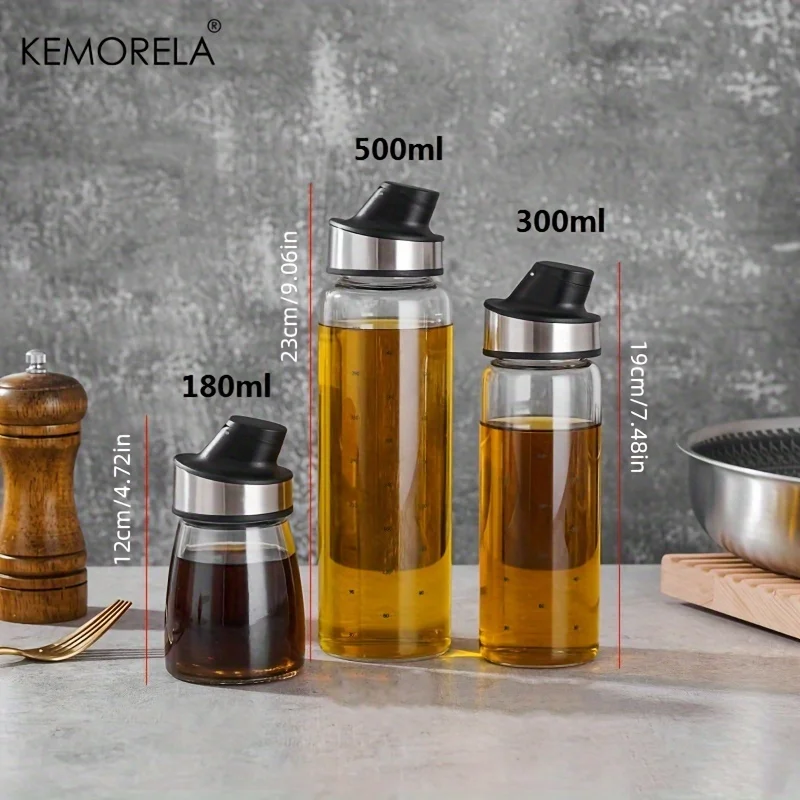 KEMORELA 1/3PCS Oil Bottle Olive Oil Glass lecythus Dispenser Drip-Free Automatic Opening And Closing Seasoning Bottle Bottle