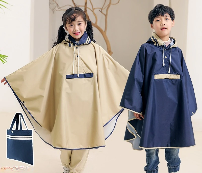 Best-selling primary school students waterproof raincoat with bag bits and bicycle riding poncho for rain day