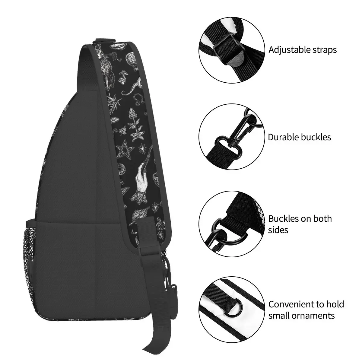 Salem Witch Crossbody Sling Bag Men Women Chest Bag Halloween Horror Shoulder Backpack Daypack for Hiking Travel Cycling Pack image 3