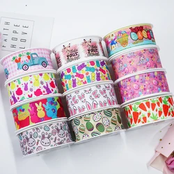 5 Yards Easter Rabbit And Eggs Printed Grosgrain Satin Ribbons For Bows DIY Craft Decoration Packaging Supplies. 61667