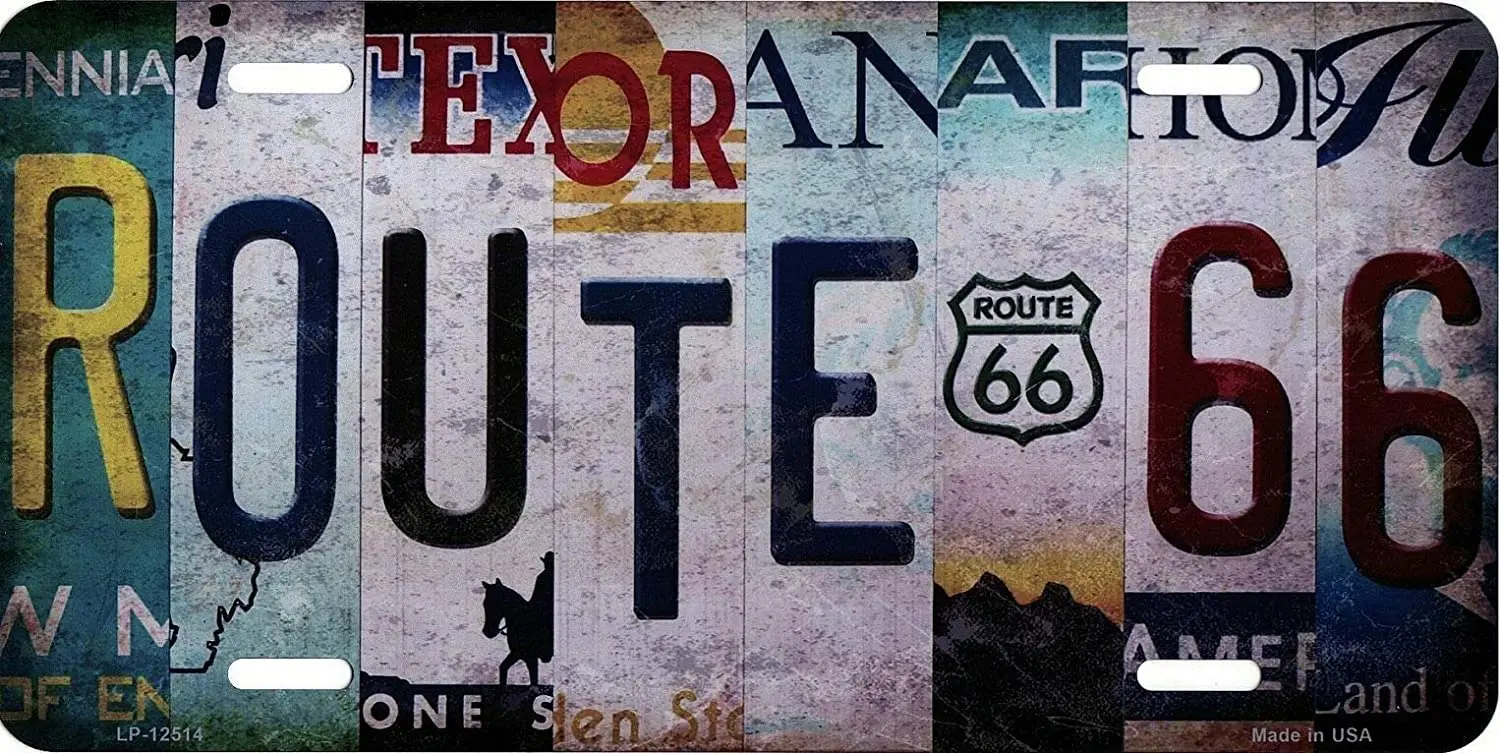 nonbrand Route 66 Strip Car Front License Plate with 4 Holes Metal License Novelty Tag