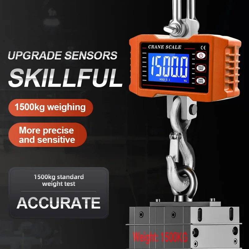 1000kg 1500kg Aluminum Digital Crane Scale LED Display Heavy Duty Industrial Hanging Scale Reinforced Hook Ring