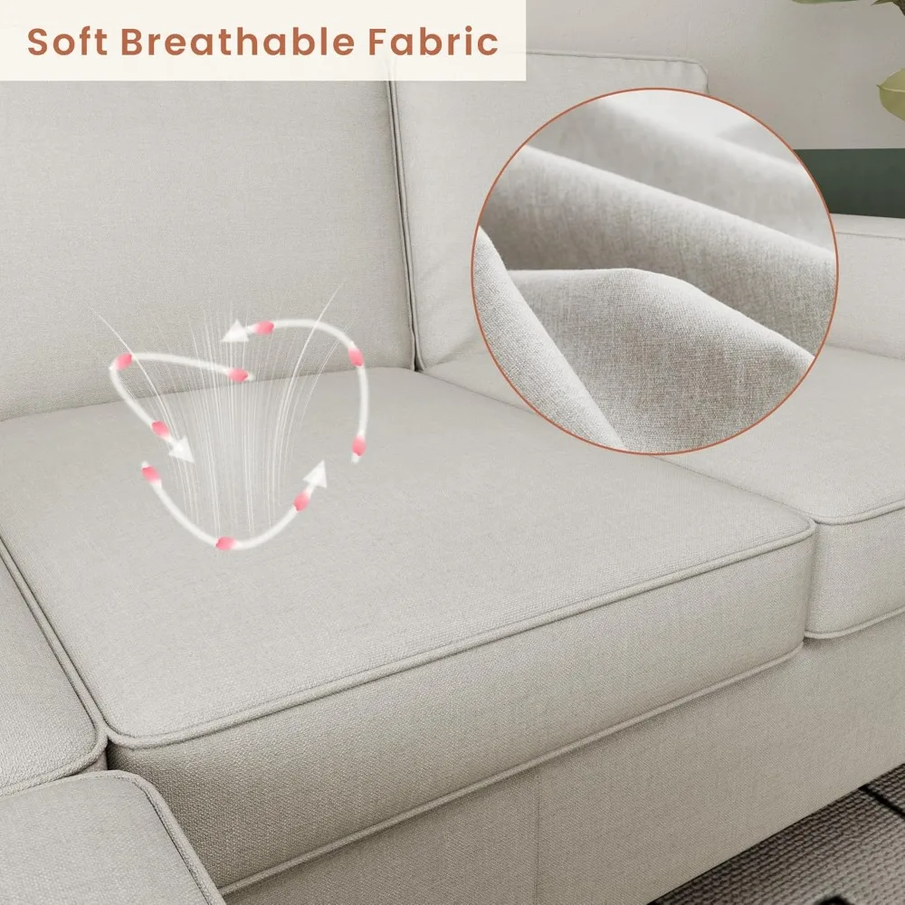 거실용 섹셔널 소파, 78인치 베이지색, USB + 타입-C 고속 포트 및 수납 오토만 포함, 3인용 L자형 소파