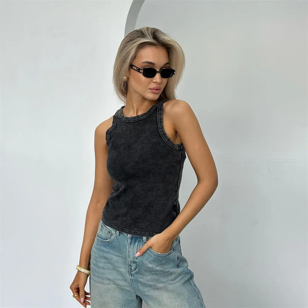 Y2k Clothes Distressed Hole Retro Crop Top Women Summer Vintage Ripped Sleeveless Sexy Tank Top Female Basic Ribbed Knit Vest