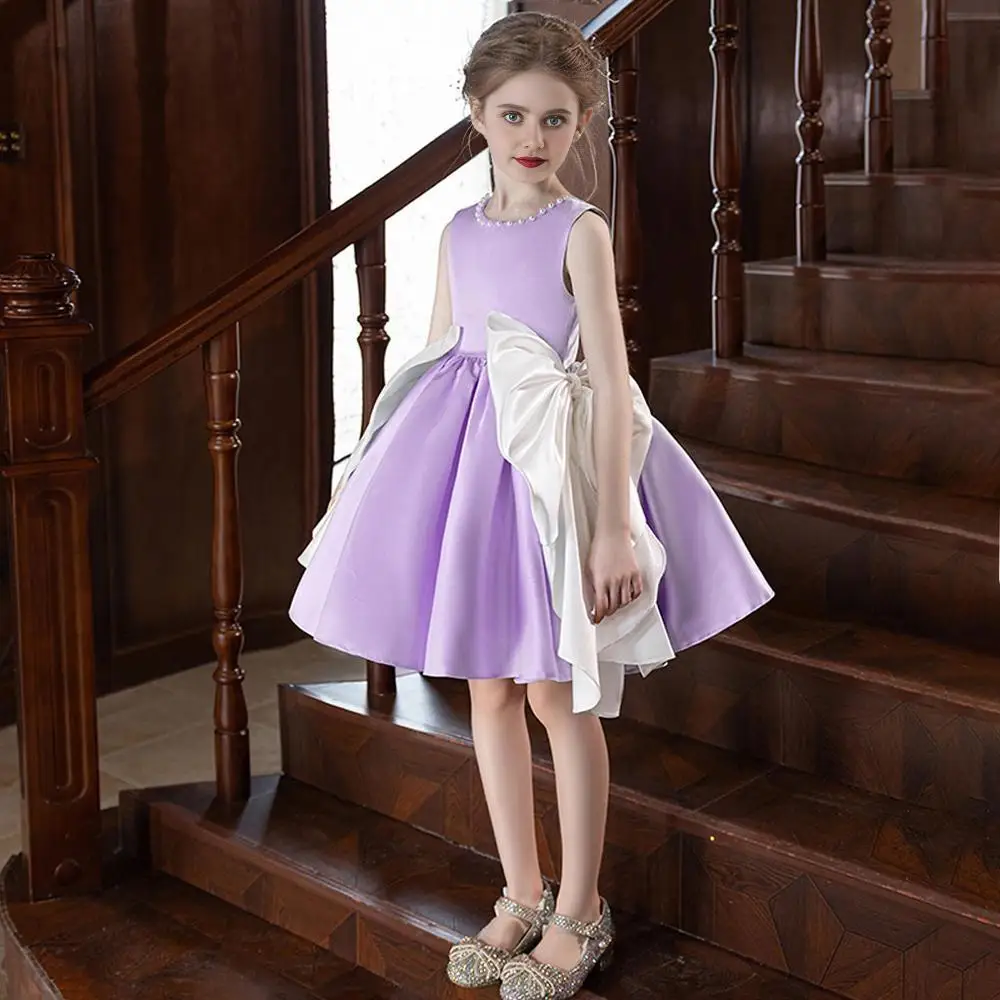 

Fashion Big Bow Bridemaids Party Girls Dresses Elegant Wedding Princess Prom Kids Dress for Girl Children Birthday Prom Costume