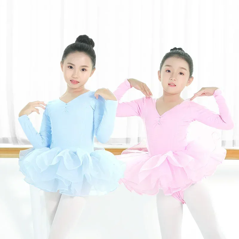 

Балетное платье, детское балетное платье-пачка с длинными рукавами, платье для девочек, трико с юбкой, гимнастическая танцевальная одежда, костюмы для балерины