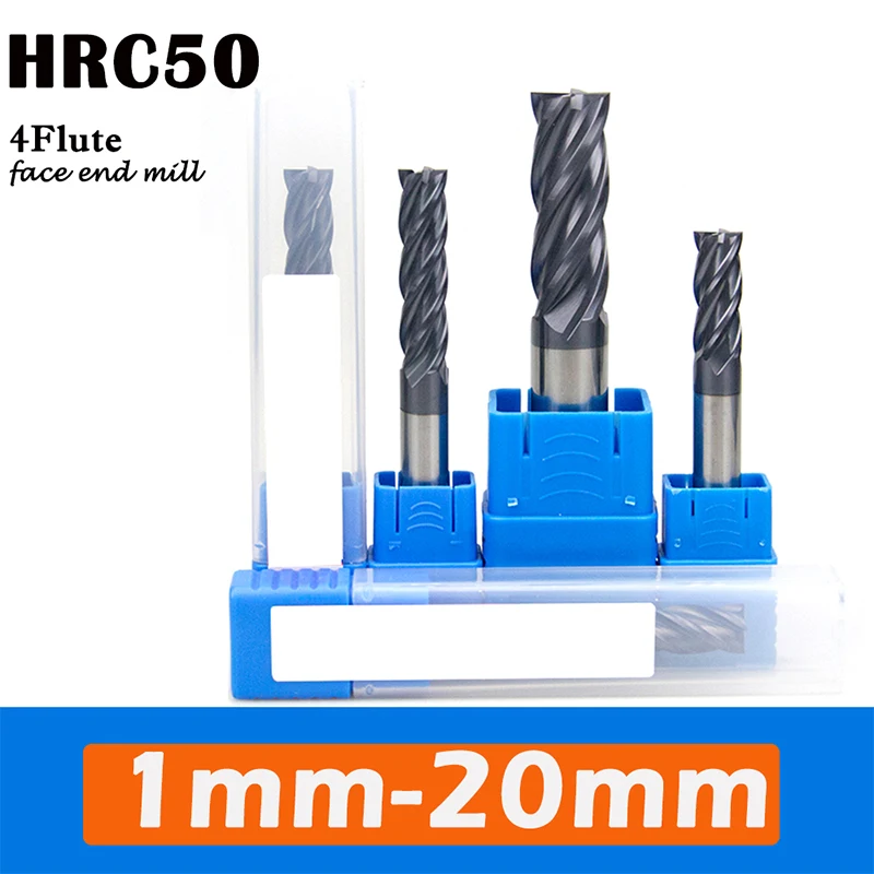 

HRC50 4 Flute Face Mill 1mm-20mm 2mm 2.5mm 3mm 4mm 5mm 6mm Alloy Carbide Cutting Tools End Mills Tungsten Steel Milling Cutters