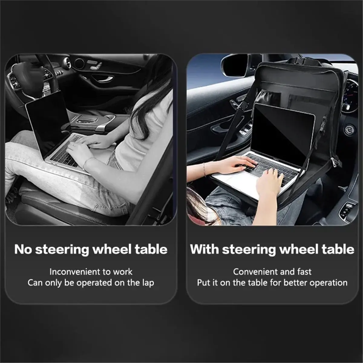 OKgood Multifunctional Car Steering Wheel Dining Table - PU Leather Seat Back Stand with Notebook Stand , Car Accessories