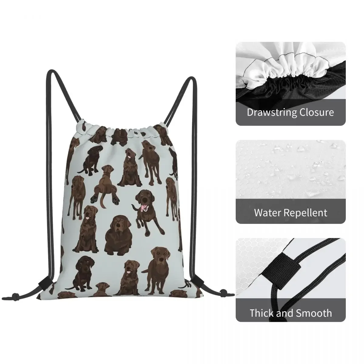 Chocolate Labrador Backpacks Portable Drawstring Bags Sundries Bag Book Bags for Travel Students