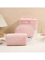 Women's Plush Make Up Bags Plaid Zipper Cosmetic Case Portable Cosmetic Organizer Storage Pouch