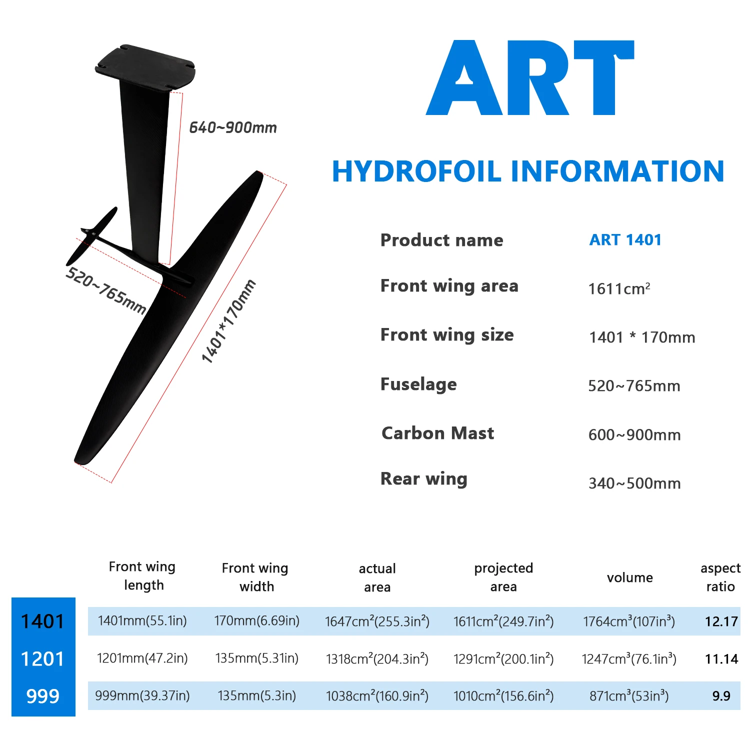 Factory ART 1401 carbon Mast sup Wing Efoil beginner Electronic Surfboard Water Play surfing Kitesurf Foil Hydrofoil