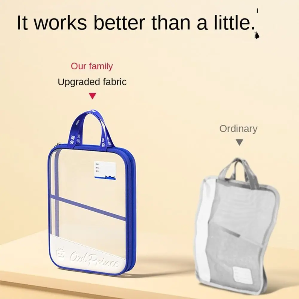 A4 Transparent File Bag L-shaped Large Capacity Subject Classification Bag Mesh Stationery Storage File Pocket Kids