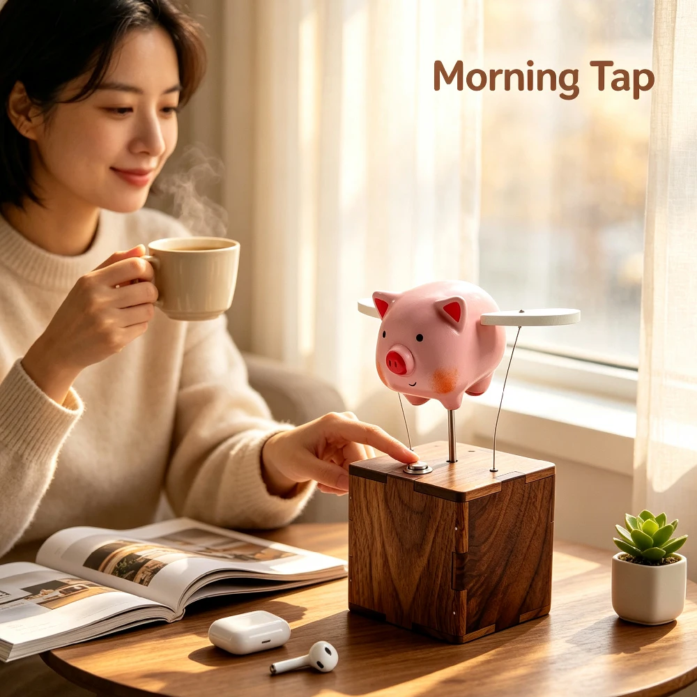 1PCS Cute Wooden Dancing Pig Figurine - Handmade Dancing Pig Statue, Aesthetic Desk Decor, Unique Healing Gift for Office & Home