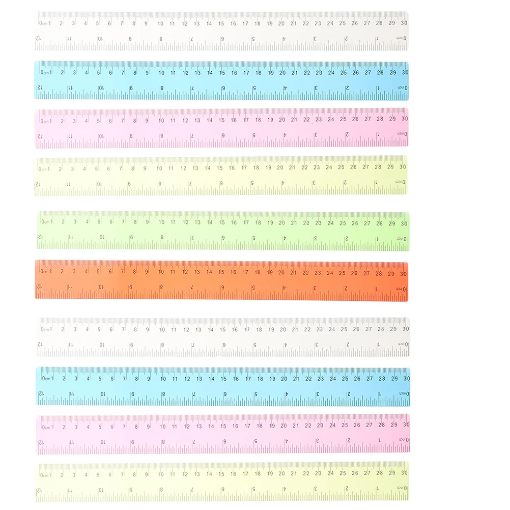 10pcs Colorful Straight 30Cm Portable Plastic Measuring Ruler For Students Classroom Office School Drawing Mapping