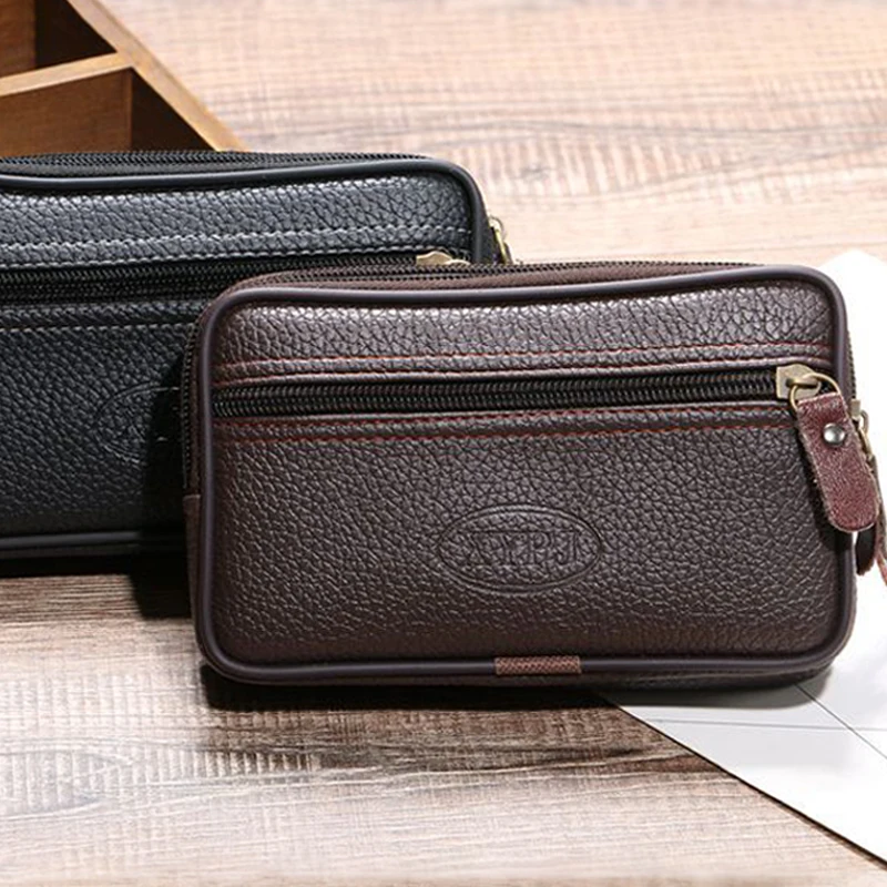 Tas Pinggang Kulit PU Di Atas Sabuk Dompet Kecil Luar Ruangan Tahan Aus Tas Pinggang Multifungsi Tempat Koin Ponsel Unisex