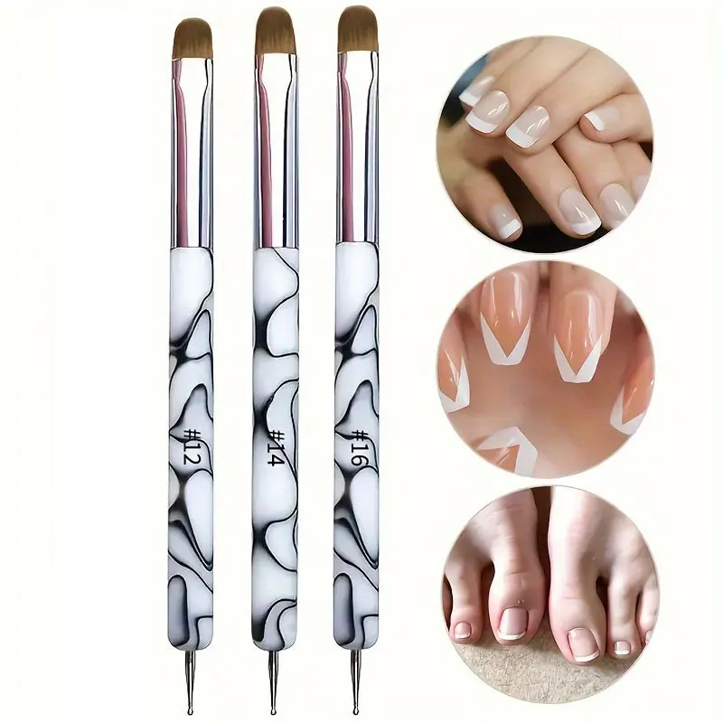 Dual-ended French Manicure Brush Wave Handle Semi-circle Tip for Gel Application Edge Trimming Shaping Dotting Manicure Tools