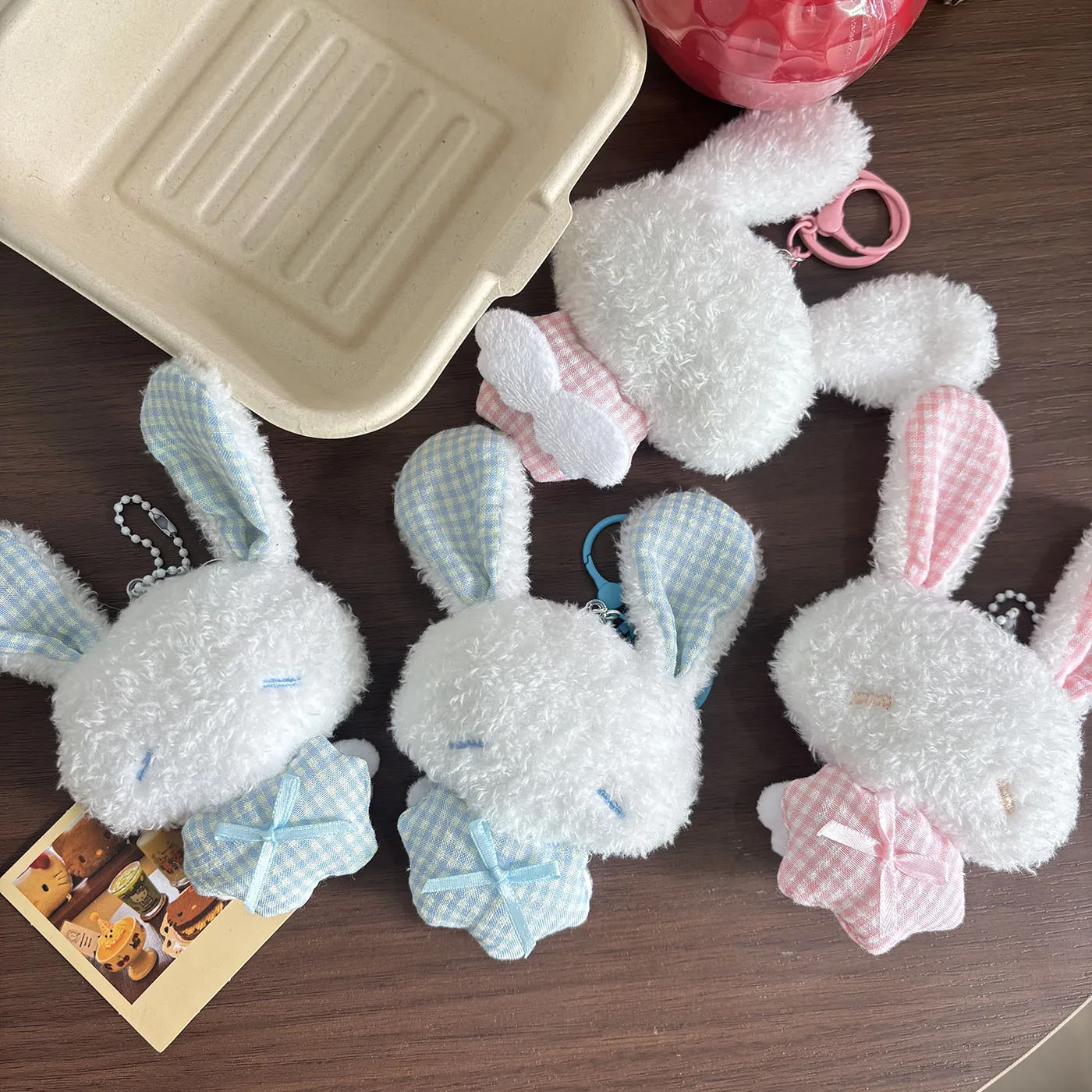 Cartoon Soft Stuffed Bunny Keychain Bead Chain Long Ear Stuffed Bag Charm Backpack Pendant Backpack