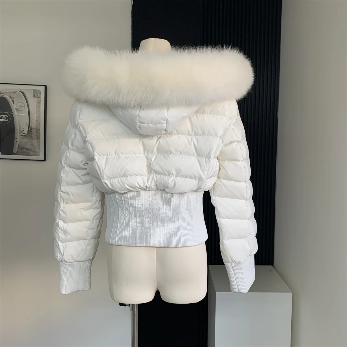 Women\'s Winter Fox Fur Collar Hooded White Duck Down Jacket Lady Street Long Sleeve Keep Warm Thick Slim Down Jacket Outwear