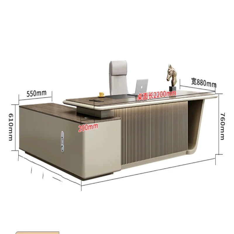 The Office Desk and Chair Combination of The Company's Boss Is Simple, Luxurious, and High-end. The CEO's Desk