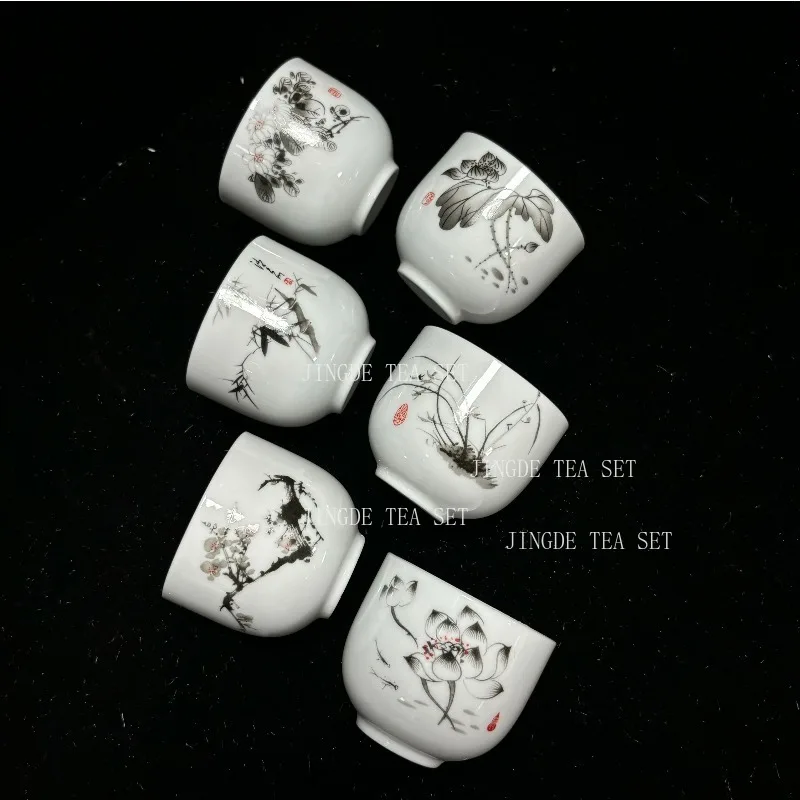 6pcs Chinese Ceramic tea cup set White Porcelain Pu'er Master cup Boutique Tea Bowl Household Drinkware Tea set Accessories