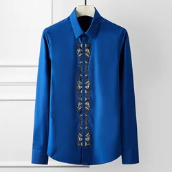 High Quality Rhinestone Men's Shirt Long Sleeved Stage Performance Shirt Men Slim Fit Luxury Social Banquet Party Dress Blouse