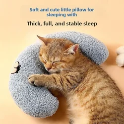 Pet Pillow for Cats and Dogs Soft Plush Thick Filling Cervical Support Hypoallergenic Washable Cover Deep Sleep U-shaped Cat And