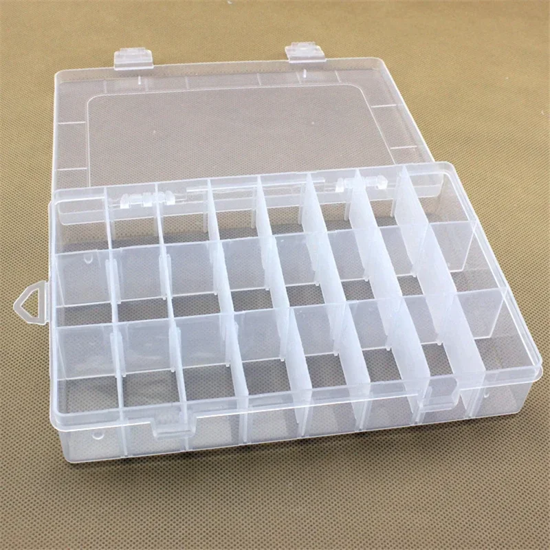 Adjustable 24 Compartment Slot Plastic Storage Box Jewelry Tool Container Display Case Organizer Holder Container