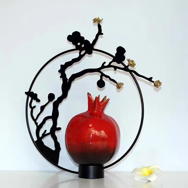 New Chinese-style red pomegranate ornament model room living room study TV cabinet Bogu frame hotel desktop soft accessories