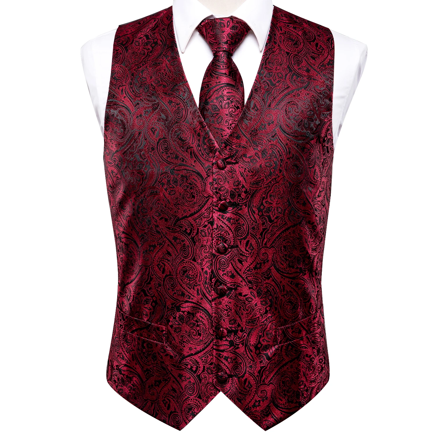 Hi-Tie Silk Mens Vests Jacquard Waistcoat Neck Tie Hanky Cufflinks Brooch Set for Men Suit Sleeveless Jacket Wedding Business