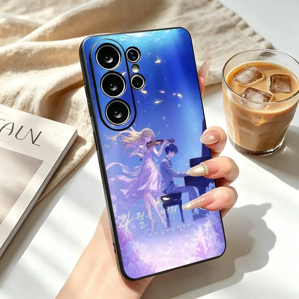 Your L-Lie in April Anime Phone Case Black Silicone Soft For Samsung S26,S25,S24,S23,S22,S21,S30,Ultra,Plus,Fe,Lite