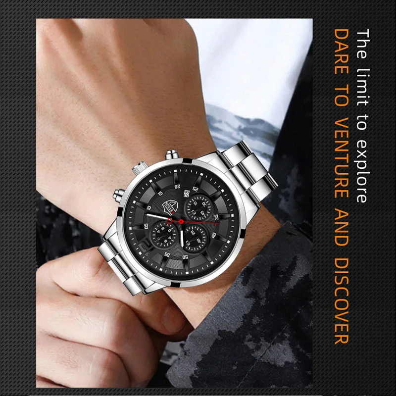 5 unids/set de relojes de aleación de plata a la moda para hombre con indicador de fecha reloj de pulsera de cuarzo conjunto para hombre, regalo para amigos