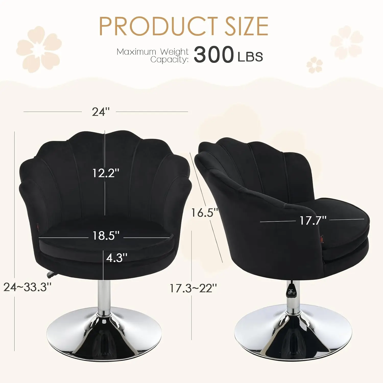 Velvet Vanity Chair No Wheels, Modern Swivel Makeup Chair with Ergonomic Lotus-Shaped Backrest, Height Adjustable, Comfy Desk