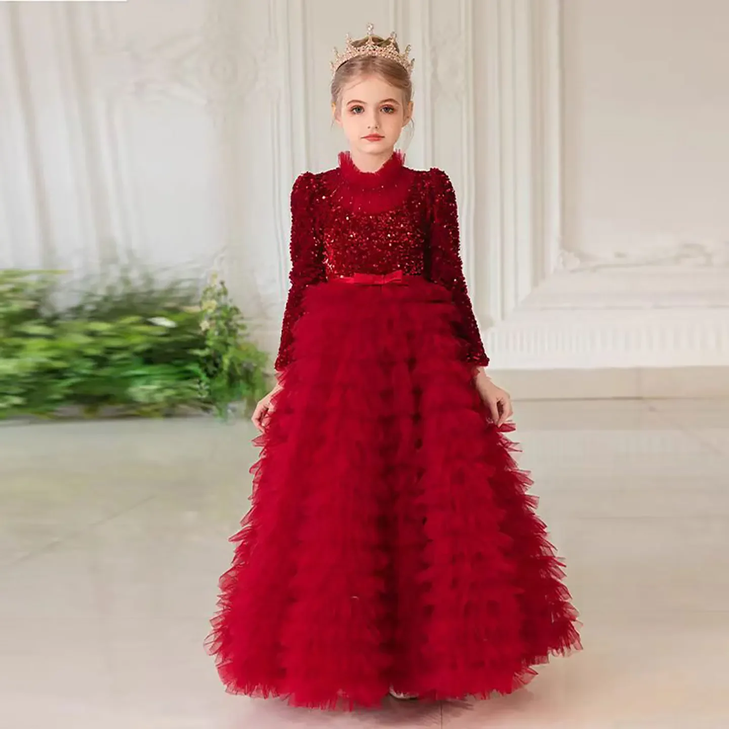Custom Luxury Dress Women Wedding Guest Dress Girls Wedding Gown Luxurious Birthday Party Dress Pageant Runway Sequin Tulle Bow