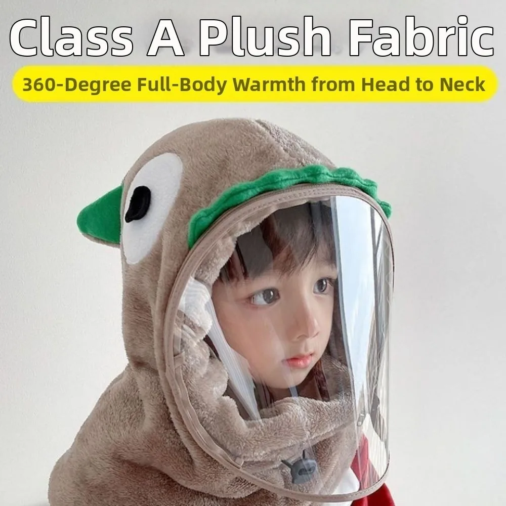 Fashion Cartoon Integrated Cap Scarf Windproof Winter Warm Hooded Anti-Fog Hat Ear Protection Thicken Snow Caps Children