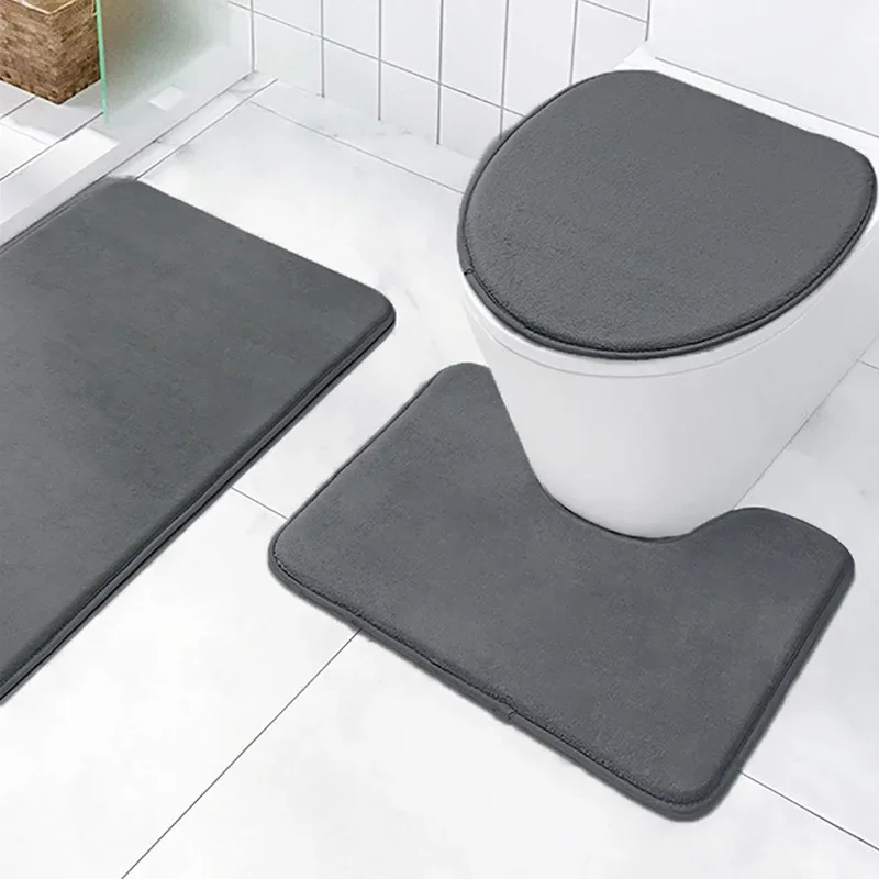 Flanell-Fußmatten, moderne, minimalistische Toiletten-Fußmatten, schmutzabweisende, dreiteilige rutschfeste Toilettenmatten für den Haushalt