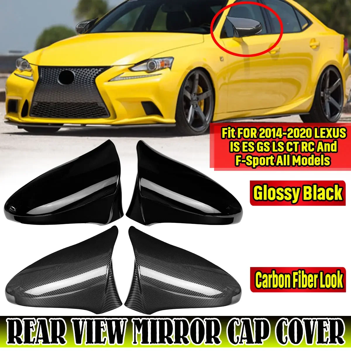 Pair Car Side Rearview Mirror Cover Cap For LEXUS IS ES GS LS CT RC F-Sport LHD 2014-2020 M Style Rear View Mirror Cover Cap