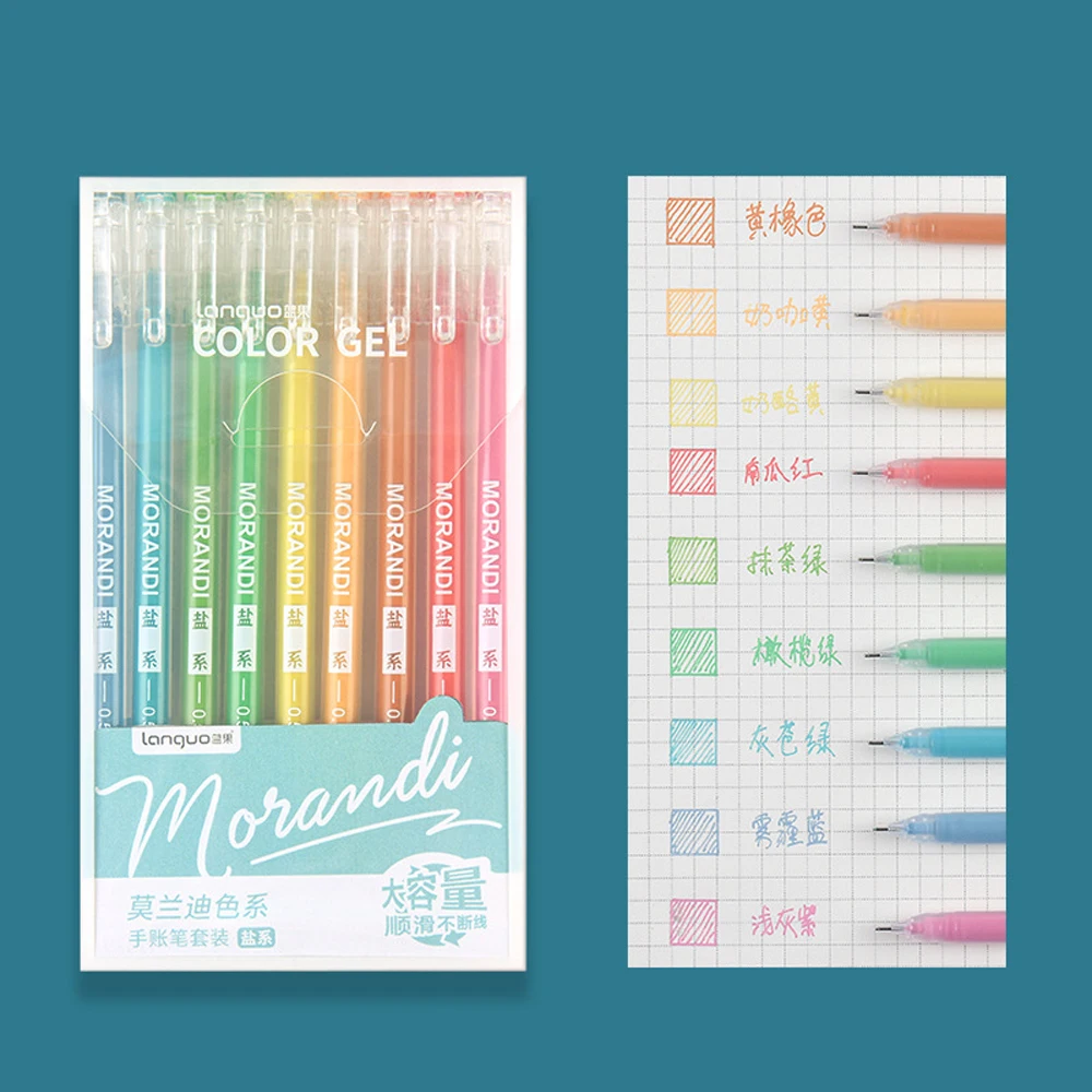 9Pcs Morandi Gray Pens Set Multi Color Gel Ink Pens Vintage Marker Liner 0.6mm Ballpoint Pen School Office Stationery Gift Pen