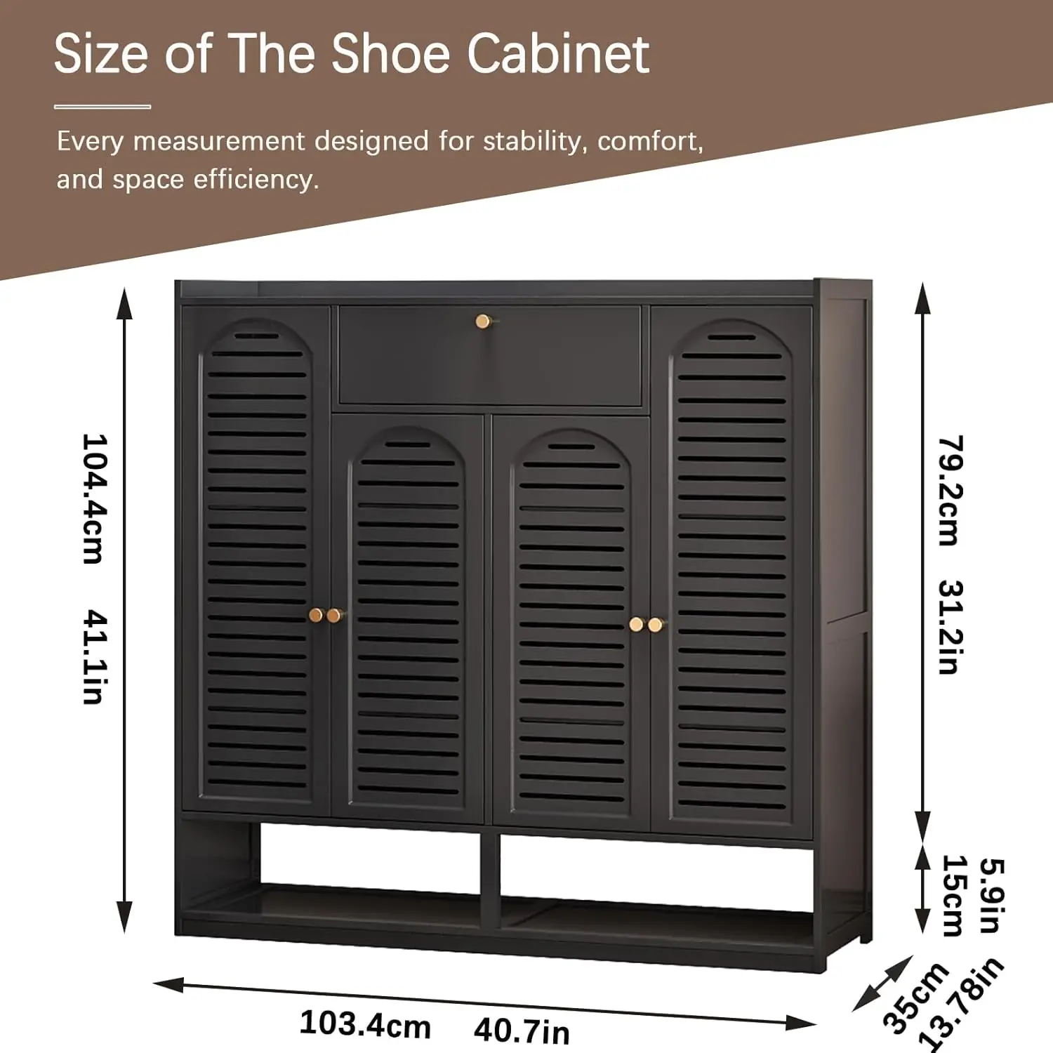 Louvered Bamboo Shoe Storage Cabinet, Freestanding Entryway Shoe Organizer With Drawer Open Compartment, Modern Multi Tier Accent Rack With Thickened Adjustable Shelves For Closet Living Room, Brown