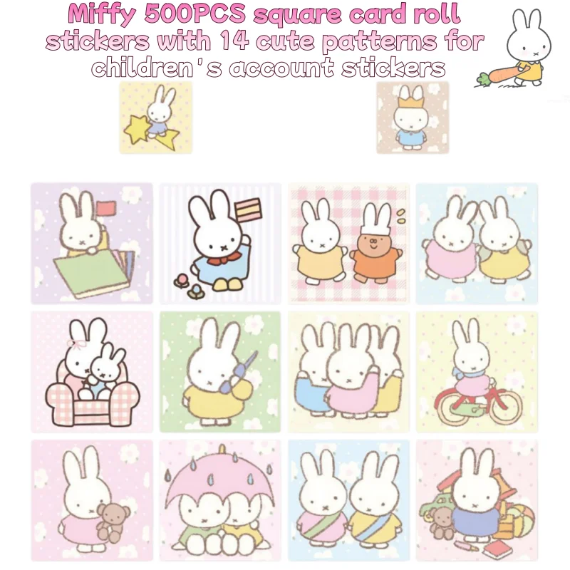 

Miffy 500 Stickers - New Square Roll Stickers, Adorable Miffy Rabbit Children's Journal Sketch Sticker Decorations
